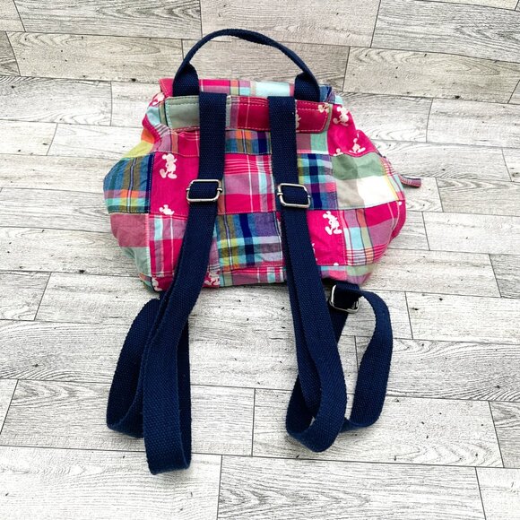 Women's Disney Parks Pink Plaid Patchwork Mickey Mouse Silhouette Mini Backpack - Picture 9 of 9